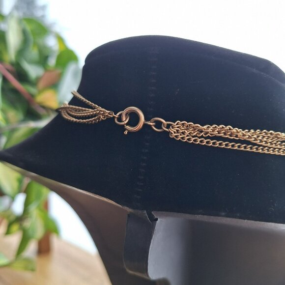 Vintage Gold Tone Tassel Necklace Filigree Pendant Triple Chain Design 30 Inch - Picture 4 of 5